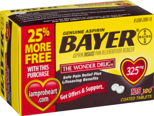 Bayer Genuine Aspirin Coated Tablets 325 mg Perspective: front