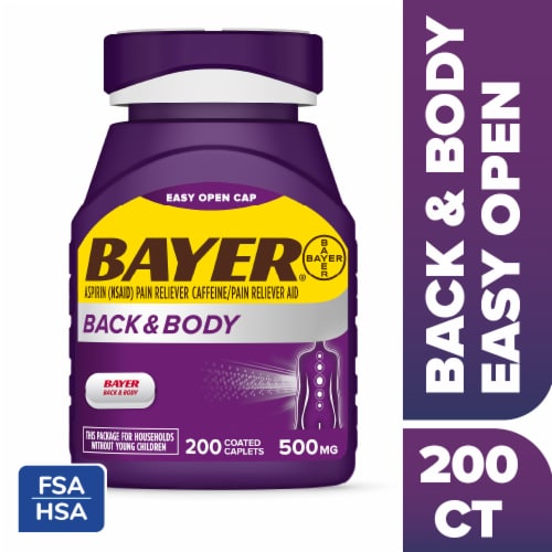 Bayer® Back & Body Pain Reliever Aspirin Caffeine Coated Caplets Perspective: front