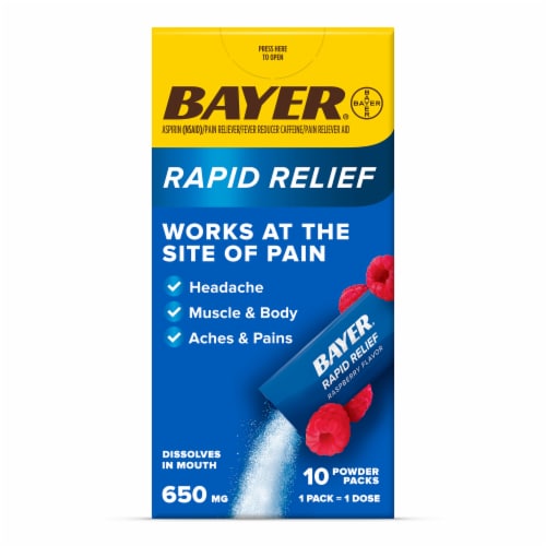 Bayer® Rapid Relief Raspberry Flavored Powder Packs Perspective: front