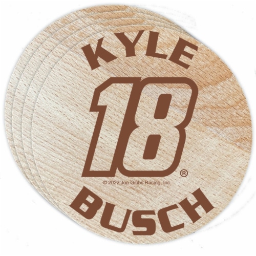 Nascar #18 Kyle Busch Wood Coaster Engraved 4-Pack Perspective: front