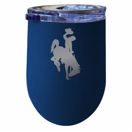 Wyoming Cowboys 12 oz Etched Insulated Wine Stainless Steel Tumbler Navy Perspective: front