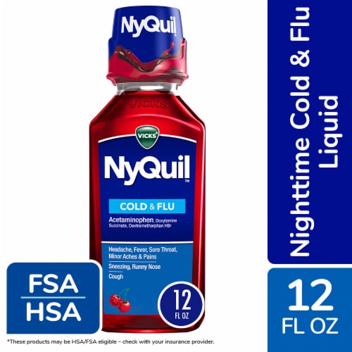 Vicks NyQuil Cold and Flu Medicine Acetaminophen Cherry Liquid Perspective: front