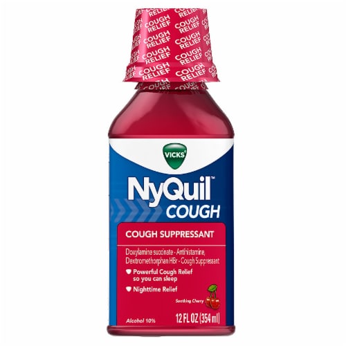 Vicks NyQuil Nighttime Cough Relief Soothing Cherry Liquid Cough Suppressant Perspective: front