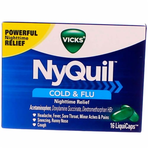 Vicks® NyQuil™ Cold & Flu Nighttime Relief LiquiCaps™ Perspective: front