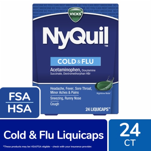 Vicks NyQuil Cold and Flu Relief Liquicaps Medicine Perspective: front