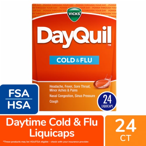 Vicks DayQuil Cold & Flu Medicine Acetaminophen Liquicaps Perspective: front