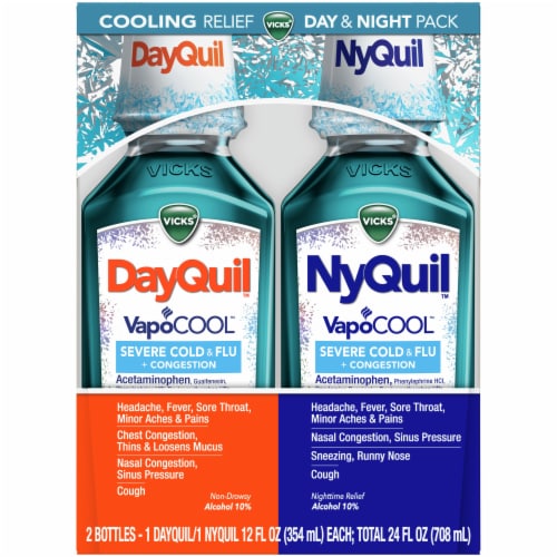 Dayquil & Nyquil Severe+ VapoCool Cold & Flu Liquid Perspective: front