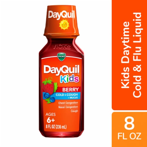 Vicks Dayquil Kids Cold & Cough + Mucus Berry Liquid Perspective: front