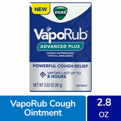Vicks VapoRub Advanced Plus Powerful Cough Relief Cough Suppressant Topical Analgesic Ointment Perspective: front