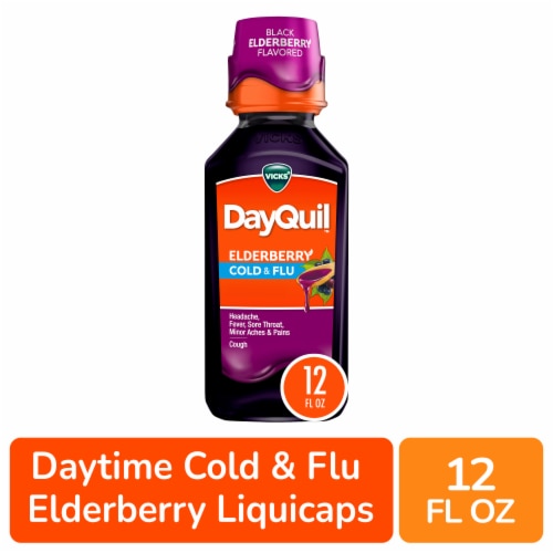 Vicks DayQuil Cold & Flu Relief Elderberry Liquid Perspective: front