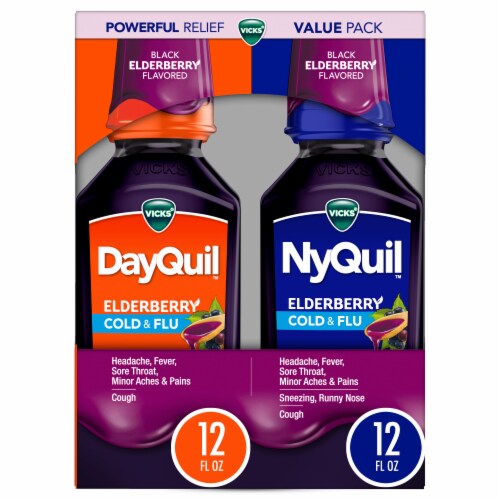 VICKS® DayQuil™ & NyQuil™ Elderberry Flavor Cold & Flu Relief Co-Pack Perspective: front