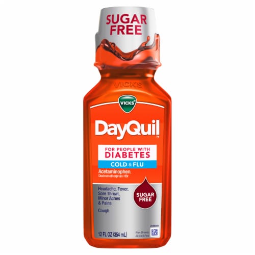 VICKS DayQuil Diabetes Cold & Flu Relief Liquid Medicine, Perspective: front