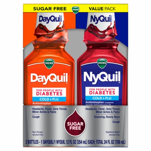 VICKS DayQuil & NyQuil Diabetes Cold & Flu Relief Medicine Co-Pack Perspective: front