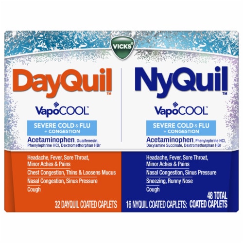 Vicks DayQuil and NyQuil VapoCOOL SEVERE Cold Flu & Congestion Medicine Caplets Menthol Max Strength Perspective: front