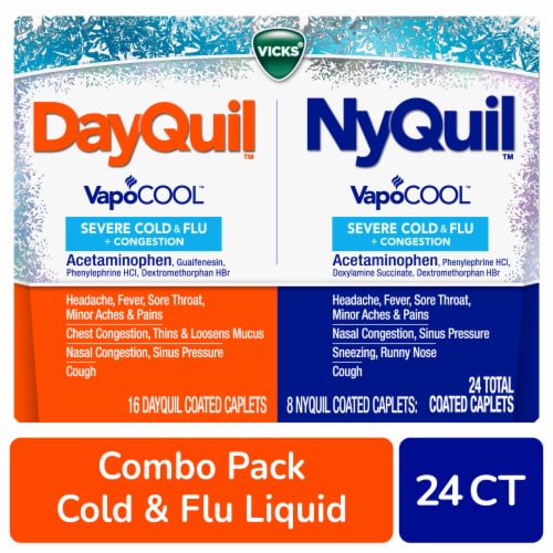 Vicks DayQuil NyQuil VapoCOOL SEVERE Cold & Flu + Congestion Medicine Acetaminophen Caplets Combo Perspective: front
