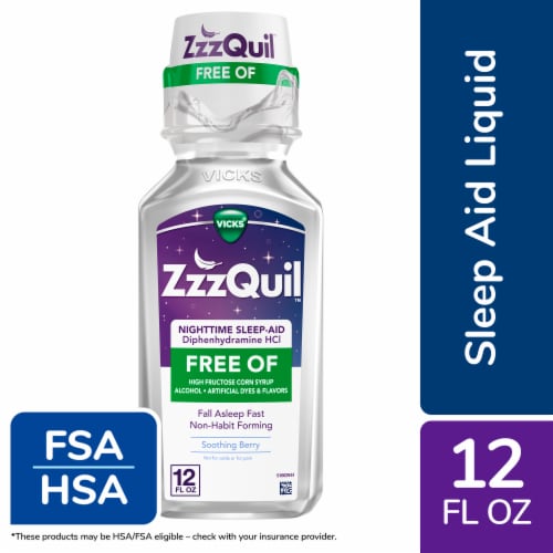 ZzzQuil Soothing Berry Flavor Nighttime Sleep Aid Free Of Liquid, 12 fl oz  - Ralphs