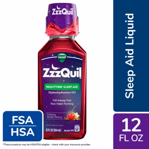 ZzzQuil Vanilla Cherry Nighttime Sleep Aid Liquid Perspective: front