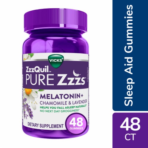 ZzzQuil Wildberry Vanilla Flavor PURE Zzzs Melatonin Sleep Aid Gummies Perspective: front