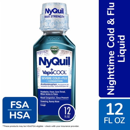 Vicks NyQuil VapoCOOL Severe Cold & Flu + Congestion Medicine Acetaminophen Liquid Perspective: front