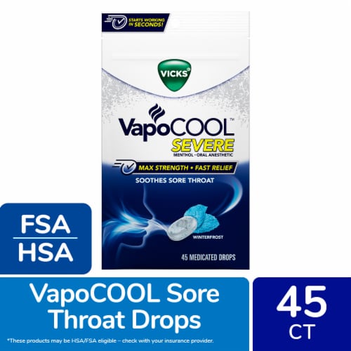 Vicks VapoCOOL Severe Medicated Sore Throat Drops Perspective: front