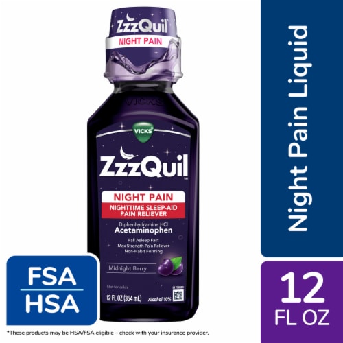 Vicks ZzzQuil Nighttime Pain Relief Sleep Aid Liquid Perspective: front