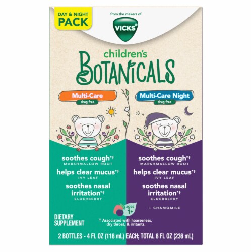 Vicks® Children’s Botanicals Berry Flavor Multi-Care Kids’ Cough Syrup Perspective: front