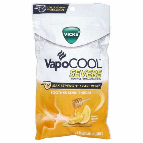 Vicks® VapoCOOL™ Severe Honey Lemon Chill Medicated Drops Perspective: front