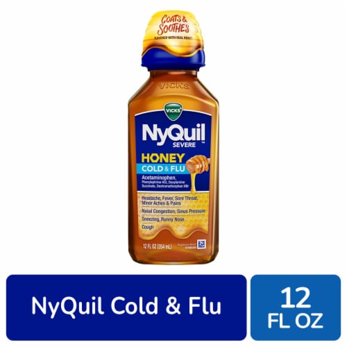 Vicks NyQuil SEVERE Honey Cold & Flu Liquid Medicine Perspective: front
