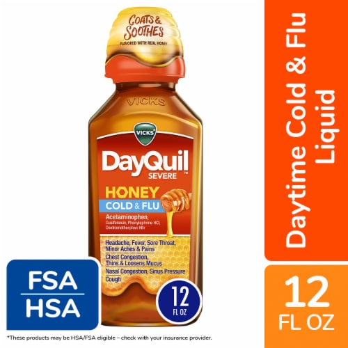 Vicks DayQuil Severe Honey Cold and Flu Medicine Perspective: front