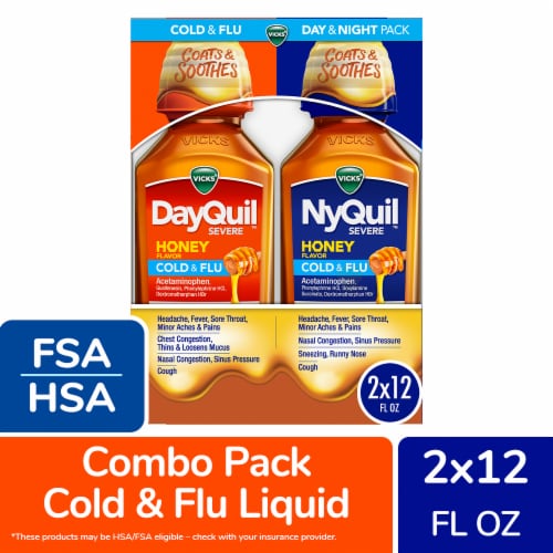 Vicks DayQuil & NyQuil Severe Cold & Flu Medicine Acetaminophen Honey Liquid Combo Pack Perspective: front