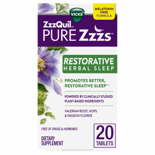 Vicks ZzzQuil Pure Zzz's Restorative Herbal Sleep Tablets Perspective: front