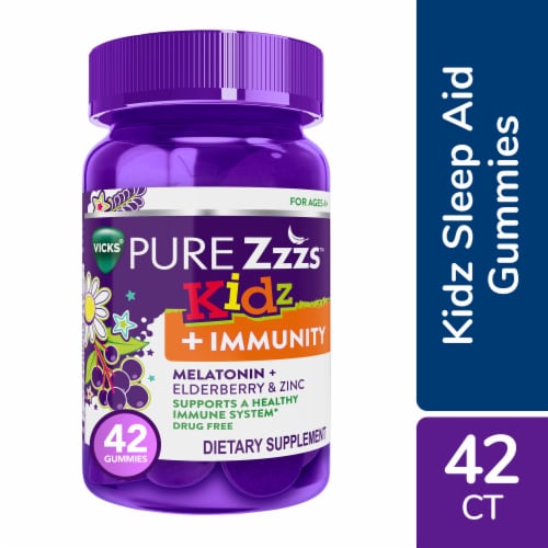 Vicks Pure Zzzs Kidz + Immunity Melatonin Sleep Aid Gummies Perspective: front