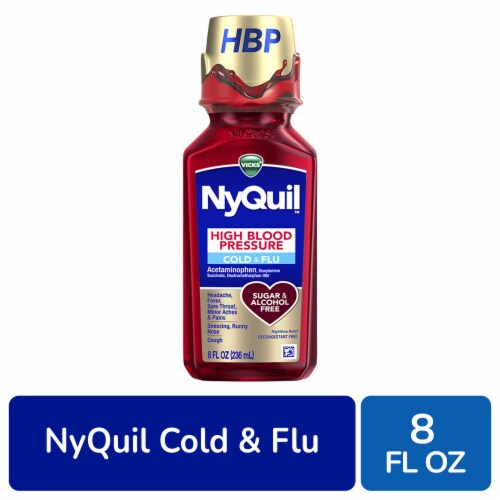 Vicks NyQuil High Blood Pressure Cold And Flu Relief Liquid Medicine 8 
