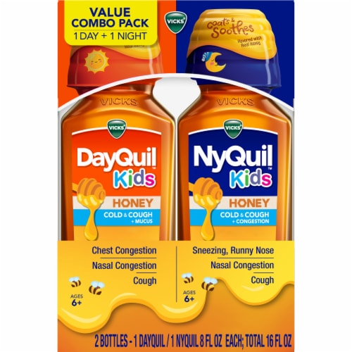 VICKS DayQuil & NyQuil Kids Honey Cold & Cough + Congestion Liquid Combo Pack Perspective: front
