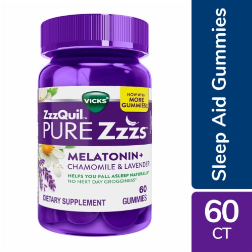 ZzzQuil PURE Zzzs Melatonin Sleep Aid Gummies Perspective: front