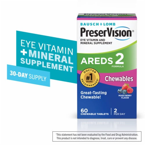 Bausch & Lomb PreserVision® Mixed Berry Flavor Areds 2 Eye Vitamin & Mineral Supplement Chewables Perspective: front