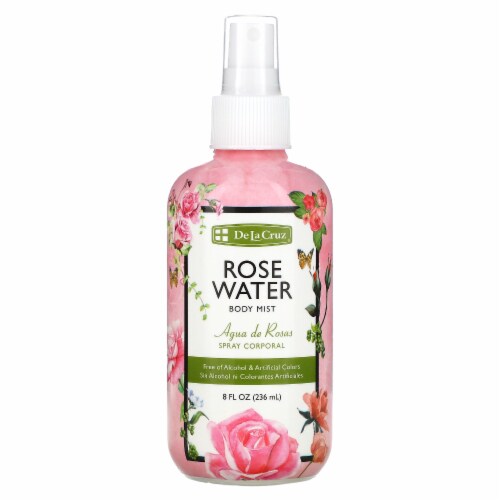 De La Cruz Rose Water Spray for Skin, Hair, and Body Perspective: front