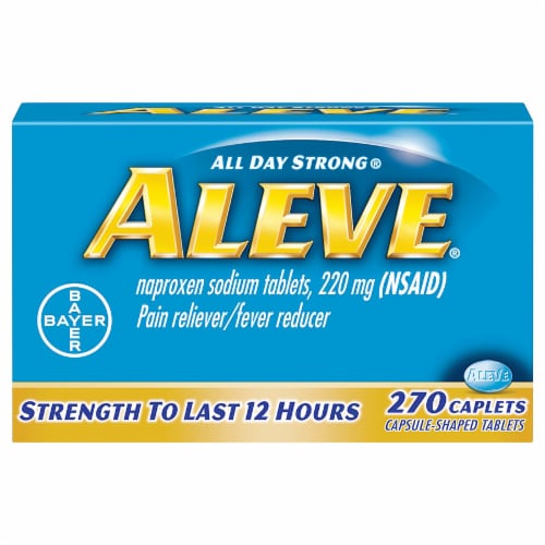 Aleve Naproxen Sodium Pain Reliever/Fever Reducer 220mg caplets Perspective: front