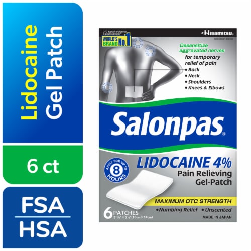 Salonpas® Lidocaine 4% Pain Relieving Gel Patches Perspective: front