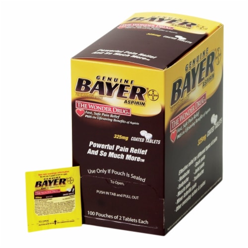 Bayer Pain Relief 325 mg Aspirin Tablet, 100 per Box Perspective: front