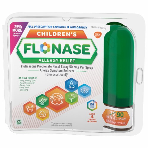 Flonase Children's Allergy Medicine 24 -hr Hour Relief Fluticasone Proprionate Metered Nasal Spray Perspective: front