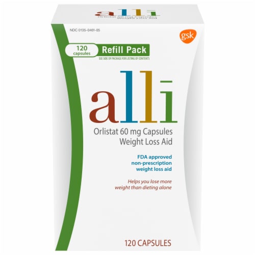 alli Diet Weight Loss Supplement Pills Orlistat Capsules Perspective: front