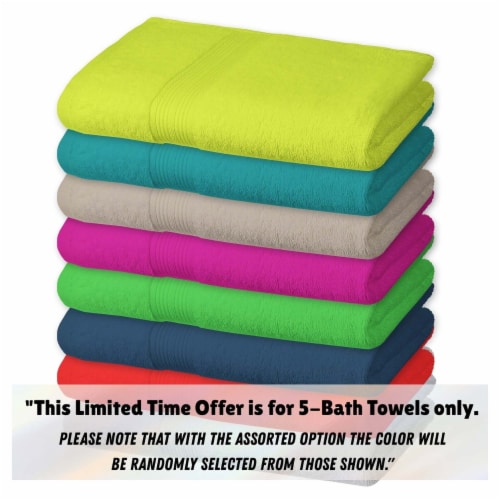 5 Piece 100 Cotton Bath Towels 54X27 Highly Absorbent Soft Large Towels 5 Mystery Colors 1 unit QFC