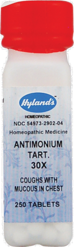 Hyland's Antimonium Tartaricm 30x Cough with Mucous Chest Tablets Perspective: front