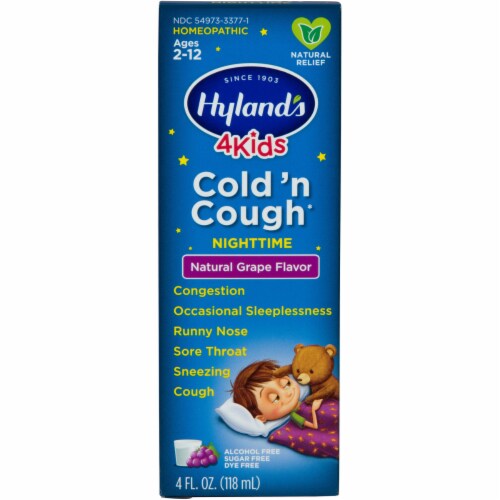 Hyland's 4 Kids Cold n' Cough Natural Grape Flavor Nighttime Natural Relief Perspective: front