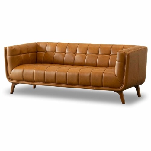 Mid century best sale tufted leather sofa