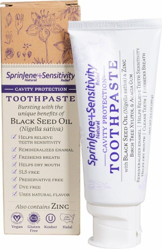 Sprinjene® Natural Sensitivity Relief Cavity Protection Toothpaste with Black Seed Oil & Zinc Perspective: front