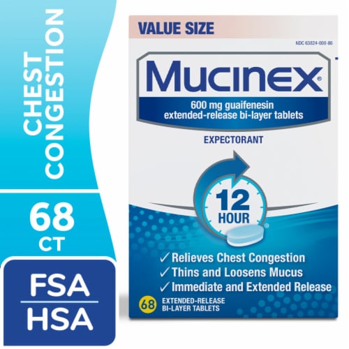 Mucinex® 12 Hour Chest Congestion Expectorant Medicine Extended Release Bi-Layer Tablets Perspective: front