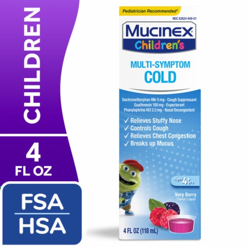 Mucinex Children's Multi-Symptom Very Berry Flavor Cold Liquid Perspective: front