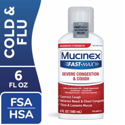 Mucinex Fast-Max Maximum Strength Severe Congestion & Cough Liquid Perspective: front